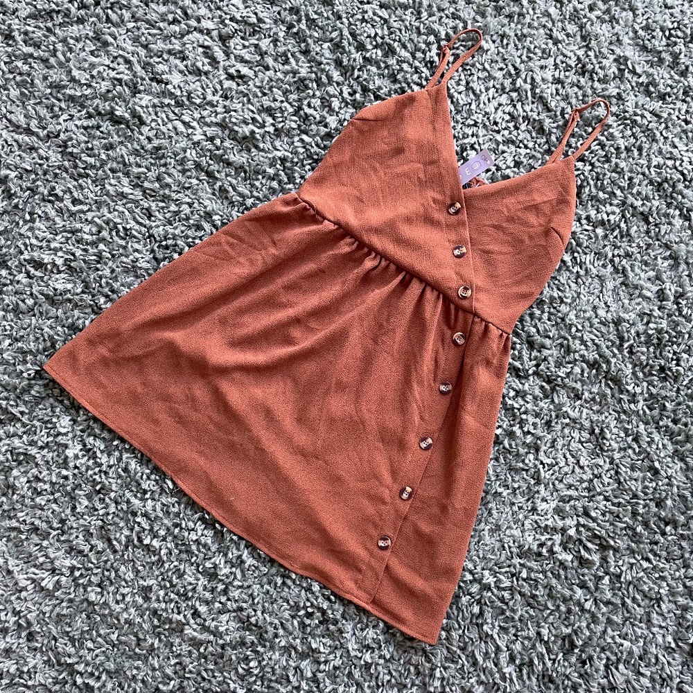Brand New Brown Summer Dress with Button Detailing